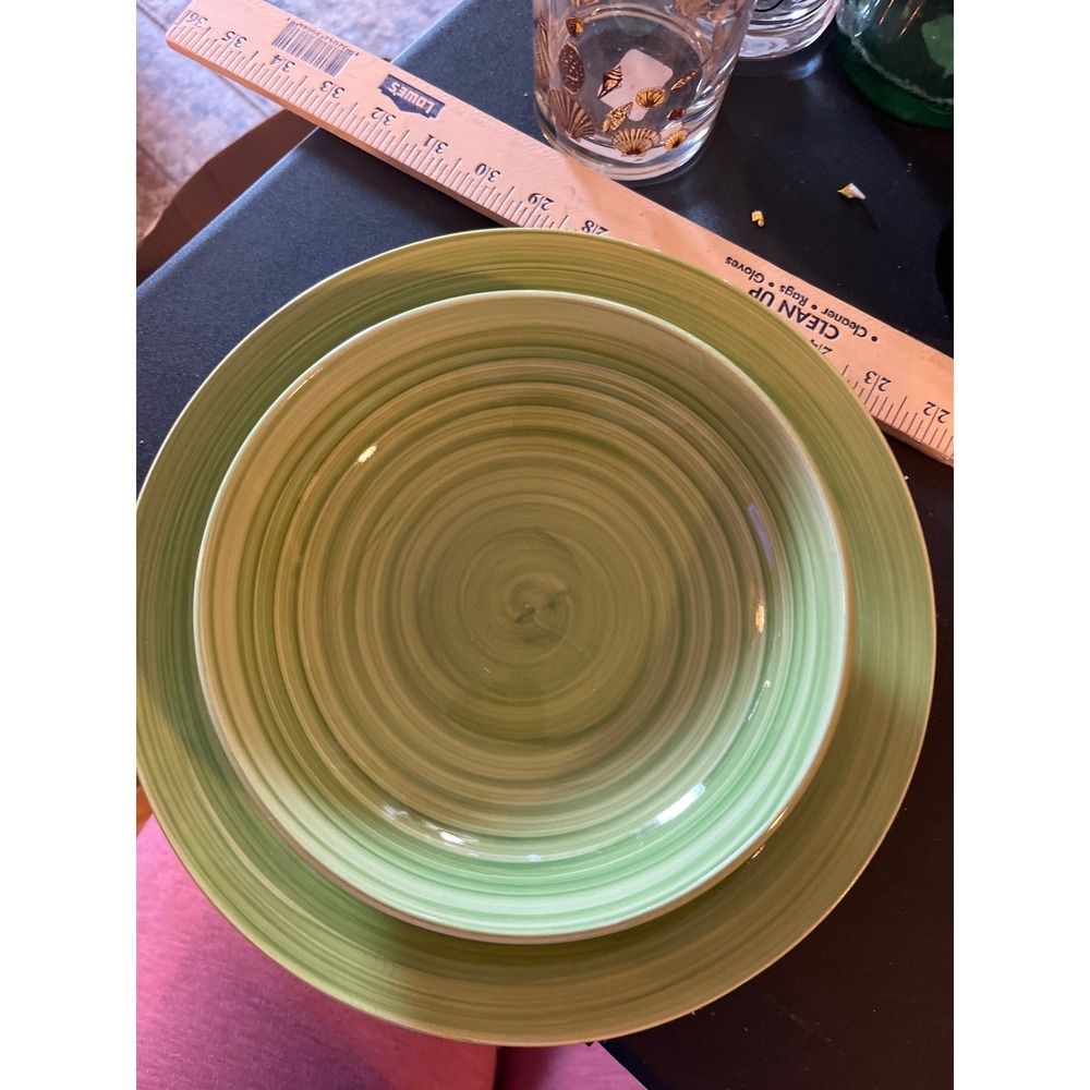 Tabletops Gallery Monterey Green Swirl Dinner Plate and Bowl Set Ceramic 2 Piece